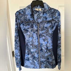 Chicos Zenergy blue paisley zip up wind breaker jacket. Sz 2, $18